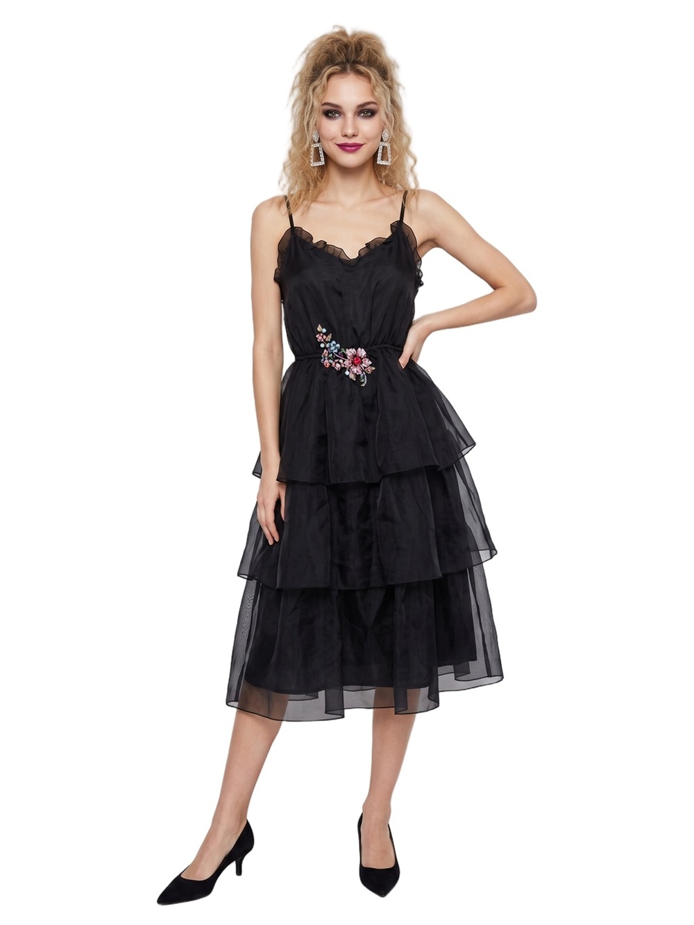 VINTAGE Black sleeveless midi cocktail dress petite feminine retro Evening wear - Picture 11 of 12